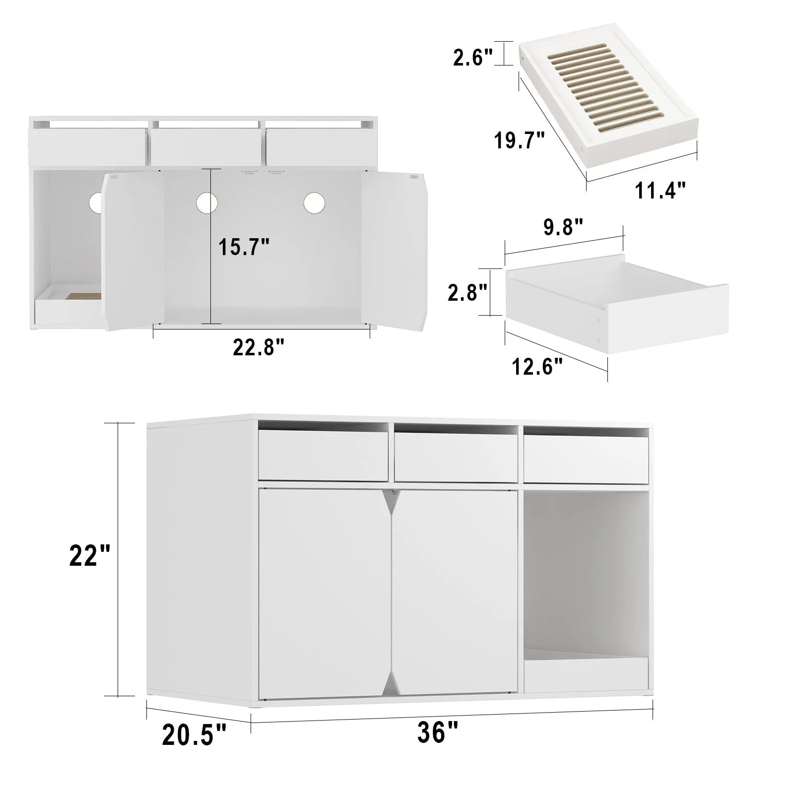 Large Cat Litter Box Enclosure with Drawers 43.3 Inch -180126