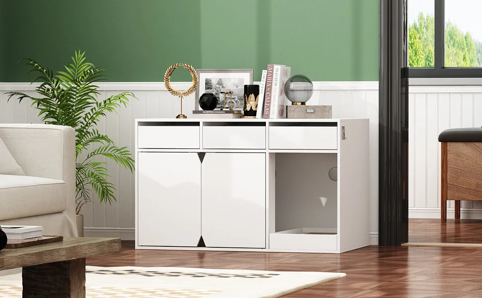 Large Cat Litter Box Enclosure with Drawers 43.3 Inch -180126