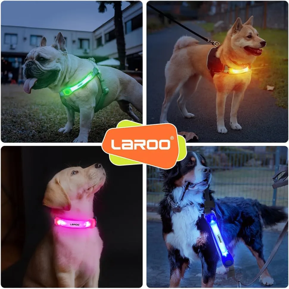 LaRoo Light Up Dog Collar with Nylon Stickers, Universal Glowing Collar Accessories for Leash Harness, Silicone Waterproof Dog LED Flashing Collar Night Outdoor Safety