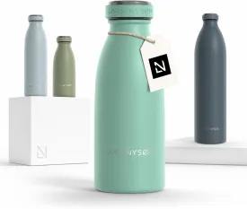 LARS NYSM Stainless Steel Insulated Water Bottle 12oz 17oz 25oz 34oz 51oz | Insulated Thermo Flask for Hot and Cold Beverages | Leakproof Drinking Bottle (Aqua Turquoise, 11.9oz)