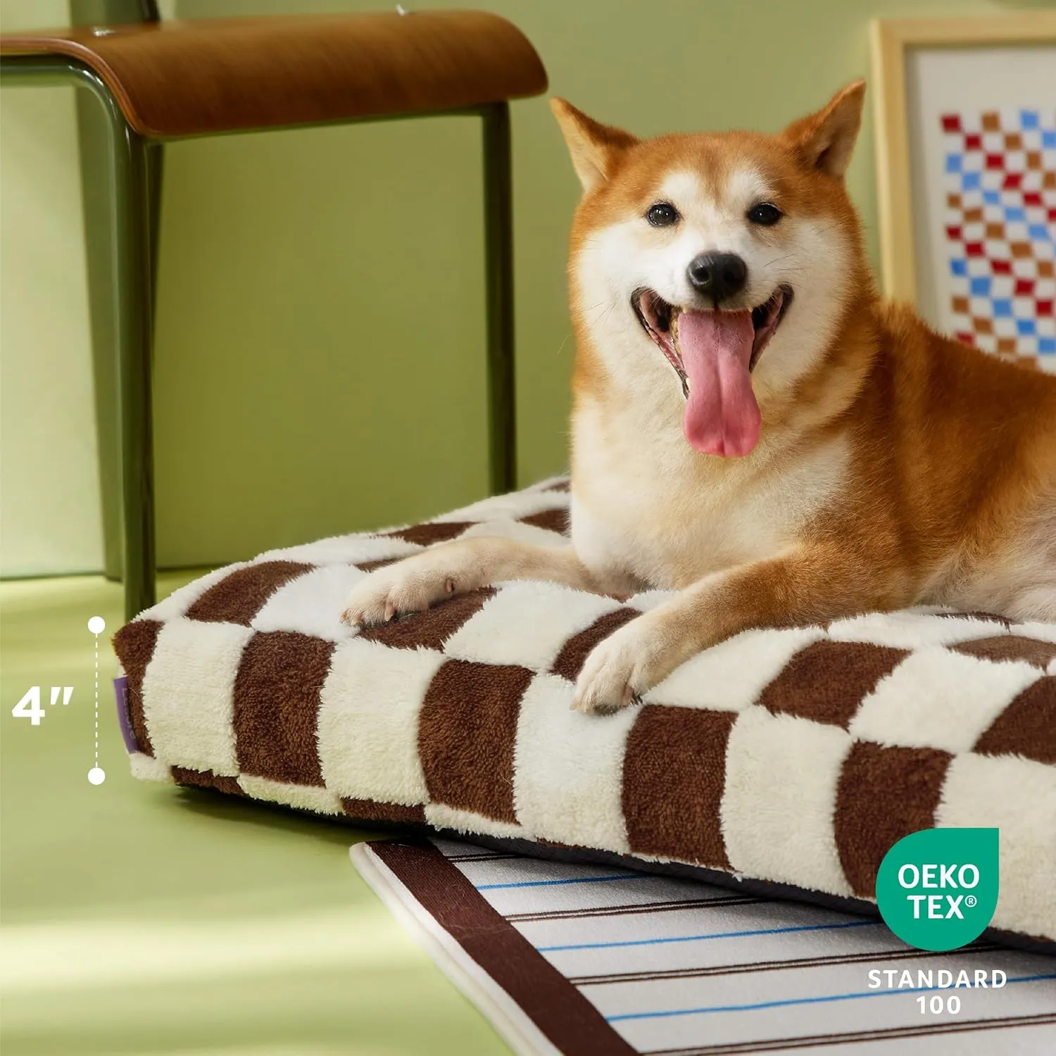 Lesure Extra Large Dog Bed-Thick Shredded Chopped Foam Pet Bed Indoor with Removable Cover, Cute Modern Fuzzy Plush & Anti Slip Bottom, Brown