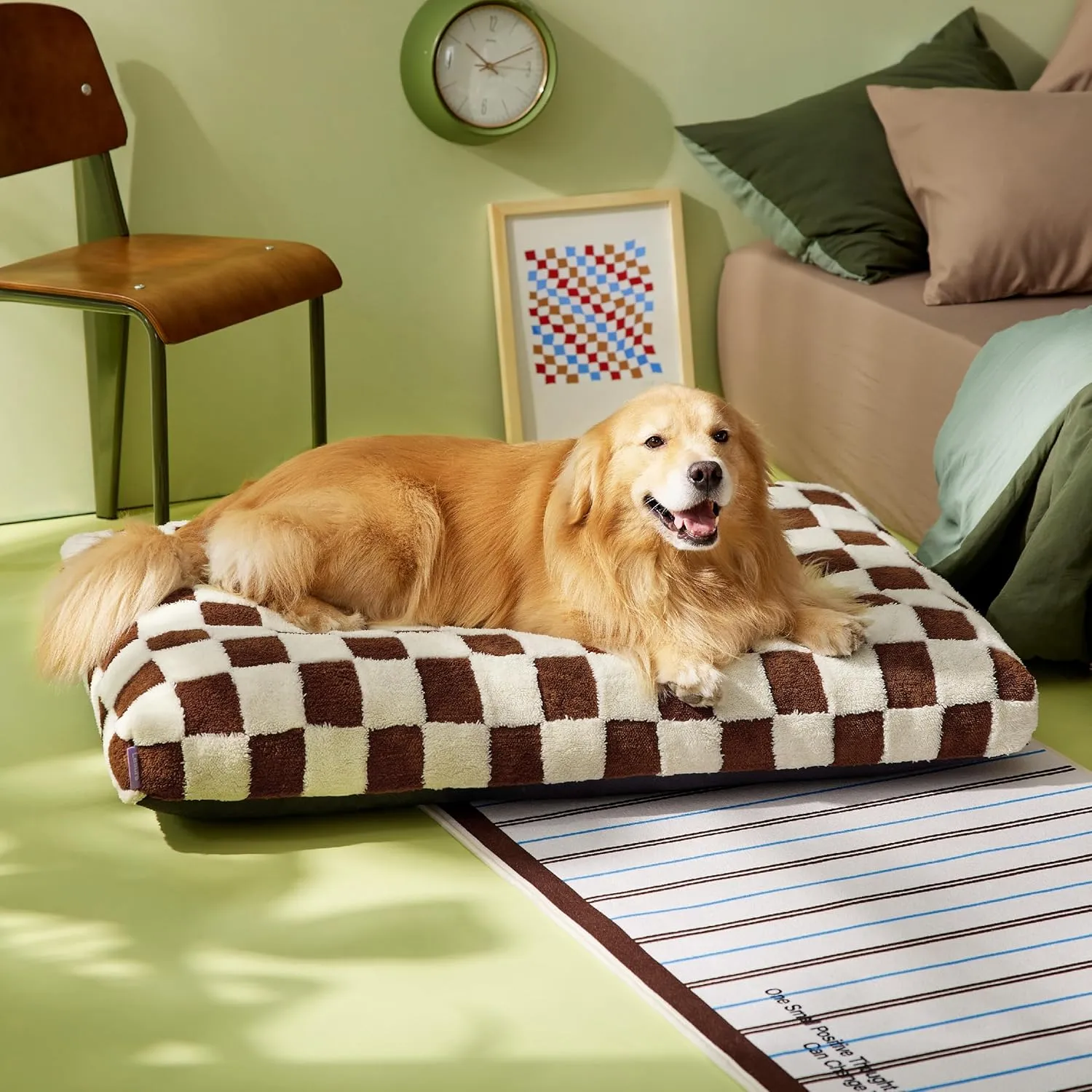 Lesure Extra Large Dog Bed-Thick Shredded Chopped Foam Pet Bed Indoor with Removable Cover, Cute Modern Fuzzy Plush & Anti Slip Bottom, Brown