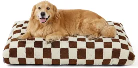 Lesure Extra Large Dog Bed-Thick Shredded Chopped Foam Pet Bed Indoor with Removable Cover, Cute Modern Fuzzy Plush & Anti Slip Bottom, Brown