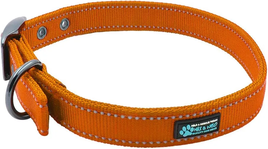 Max and Neo MAX Reflective Metal Buckle Dog Collar - We Donate a Collar to a Dog Rescue for Every Collar Sold (Small, Orange)