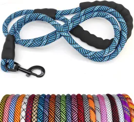 MayPaw Heavy Duty Rope Dog Leash, 1/4" x 6FT Nylon Pet Training Leash, Soft Padded Handle Thick Lead for Small Dogs (1/4" 6', Blue)