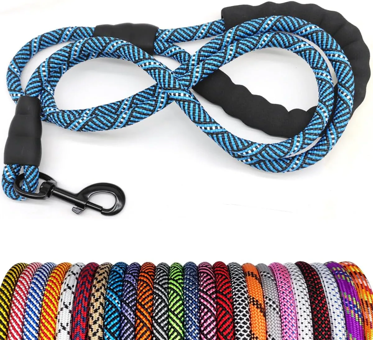 MayPaw Heavy Duty Rope Dog Leash, 1/4" x 6FT Nylon Pet Training Leash, Soft Padded Handle Thick Lead for Small Dogs (1/4" 6', Blue)