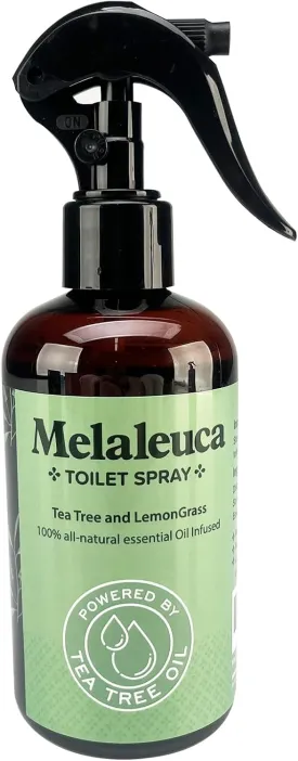 Melaleuca Spray - 100% Natural Tea Tree Oil Toilet Spray  8 Oz - Natural Bathroom Odor Eliminator & Air Freshener  Pure Tea Tree Essential Oil with Lemongrass  Odor Eater, Paraben Free