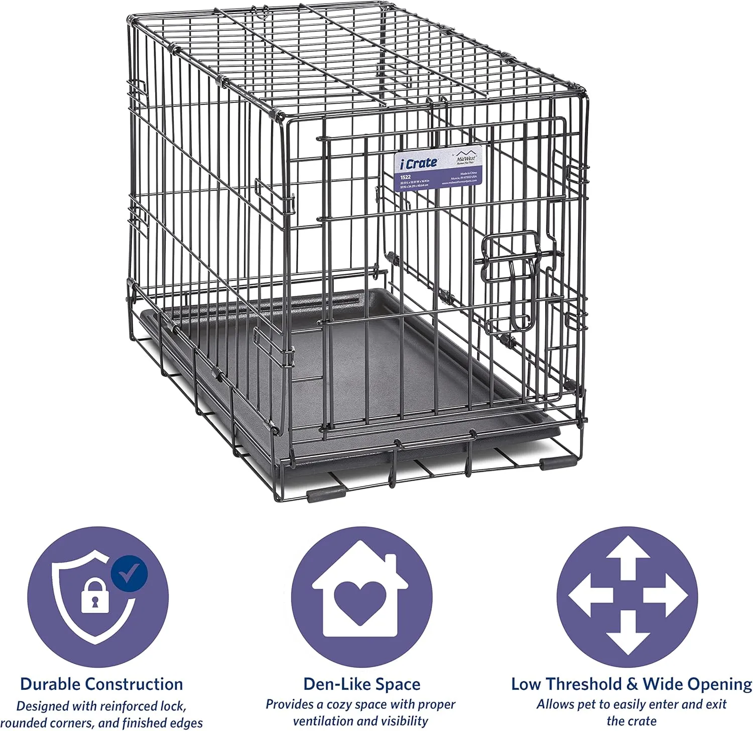 MidWest Homes for Pets Newly Enhanced Single & Double Door iCrate Dog Crate, Includes Leak-Proof Pan, Floor Protecting Feet, Divider Panel & New Patented Features