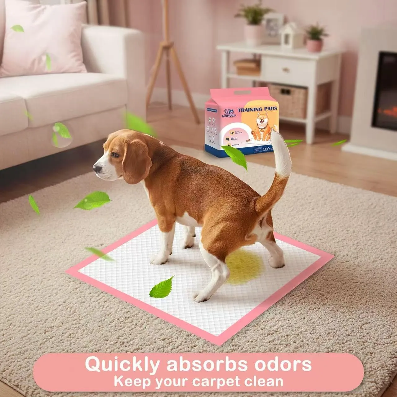 MoMoCo Pink Puppy Pads 23"x23" -100 Count | 6-Layer Super Absorbent & Leak-Proof Dog Training Pads | Disposable Potty Pads for Puppies, Small Dogs, Cats, Rabbits