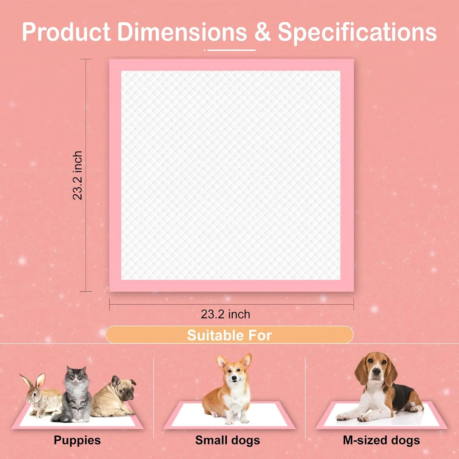 MoMoCo Pink Puppy Pads 23"x23" -100 Count | 6-Layer Super Absorbent & Leak-Proof Dog Training Pads | Disposable Potty Pads for Puppies, Small Dogs, Cats, Rabbits