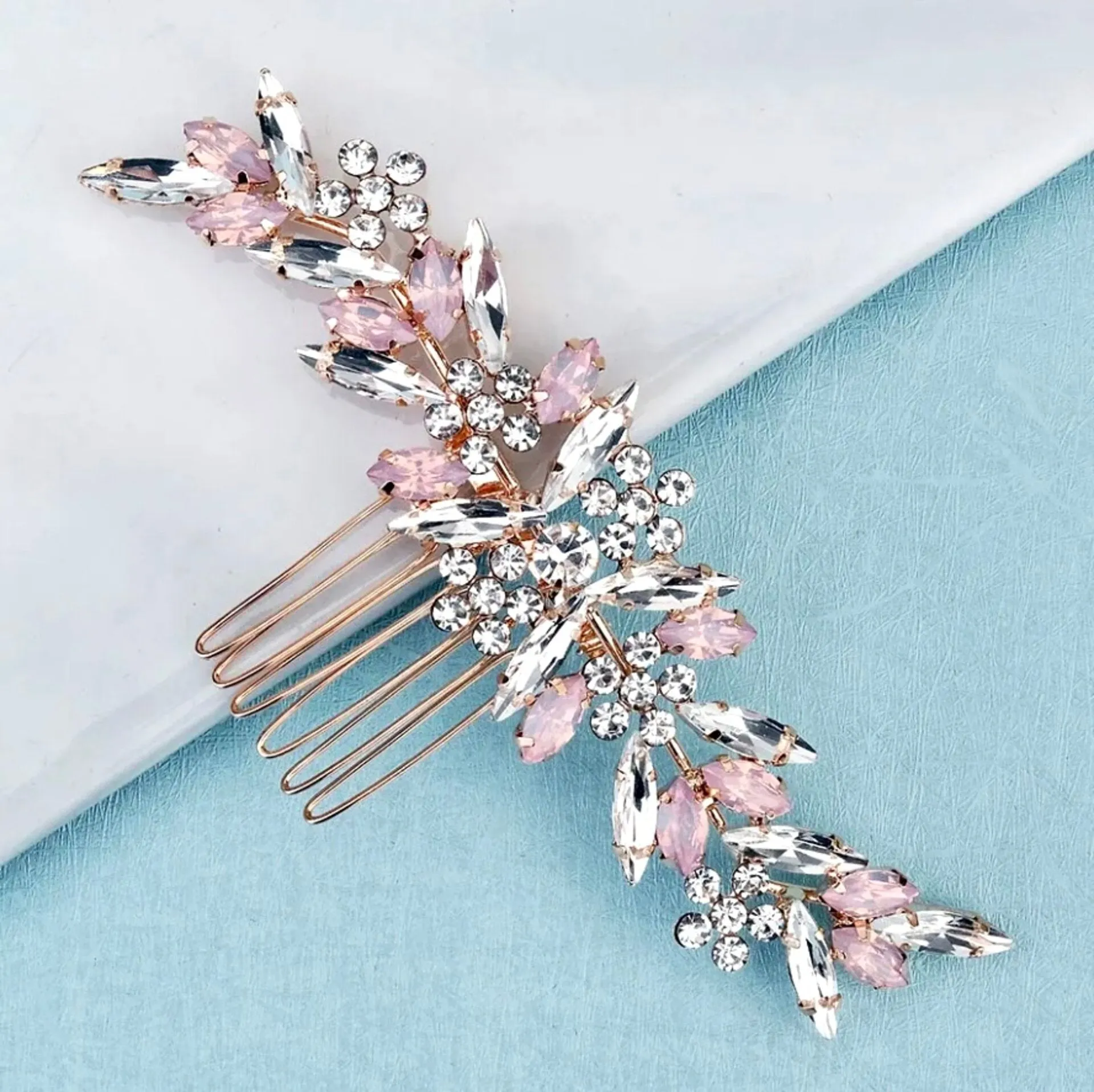 Morgana - Pink Opal Bridal Hair Comb in Rose Gold