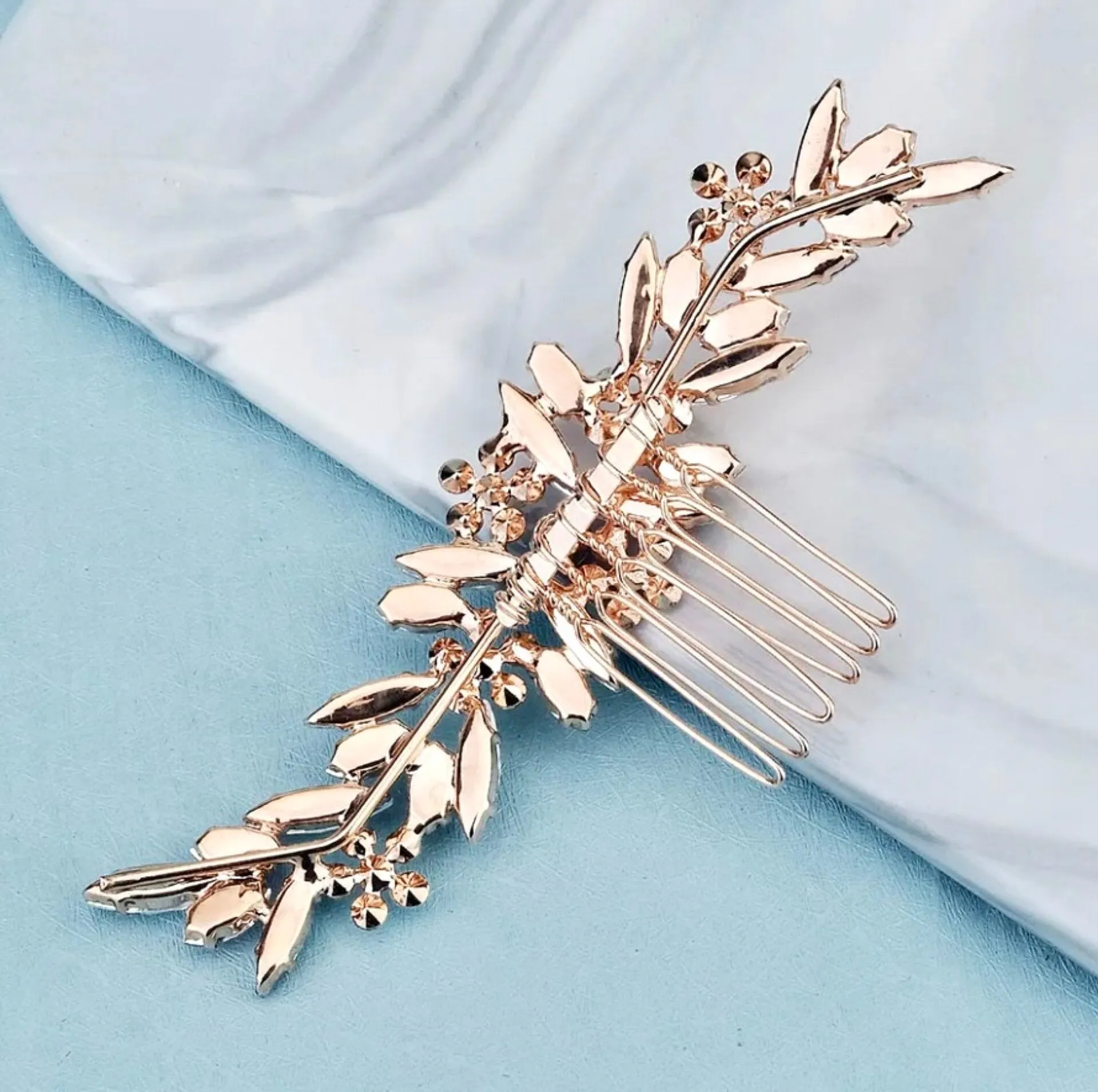 Morgana - Pink Opal Bridal Hair Comb in Rose Gold