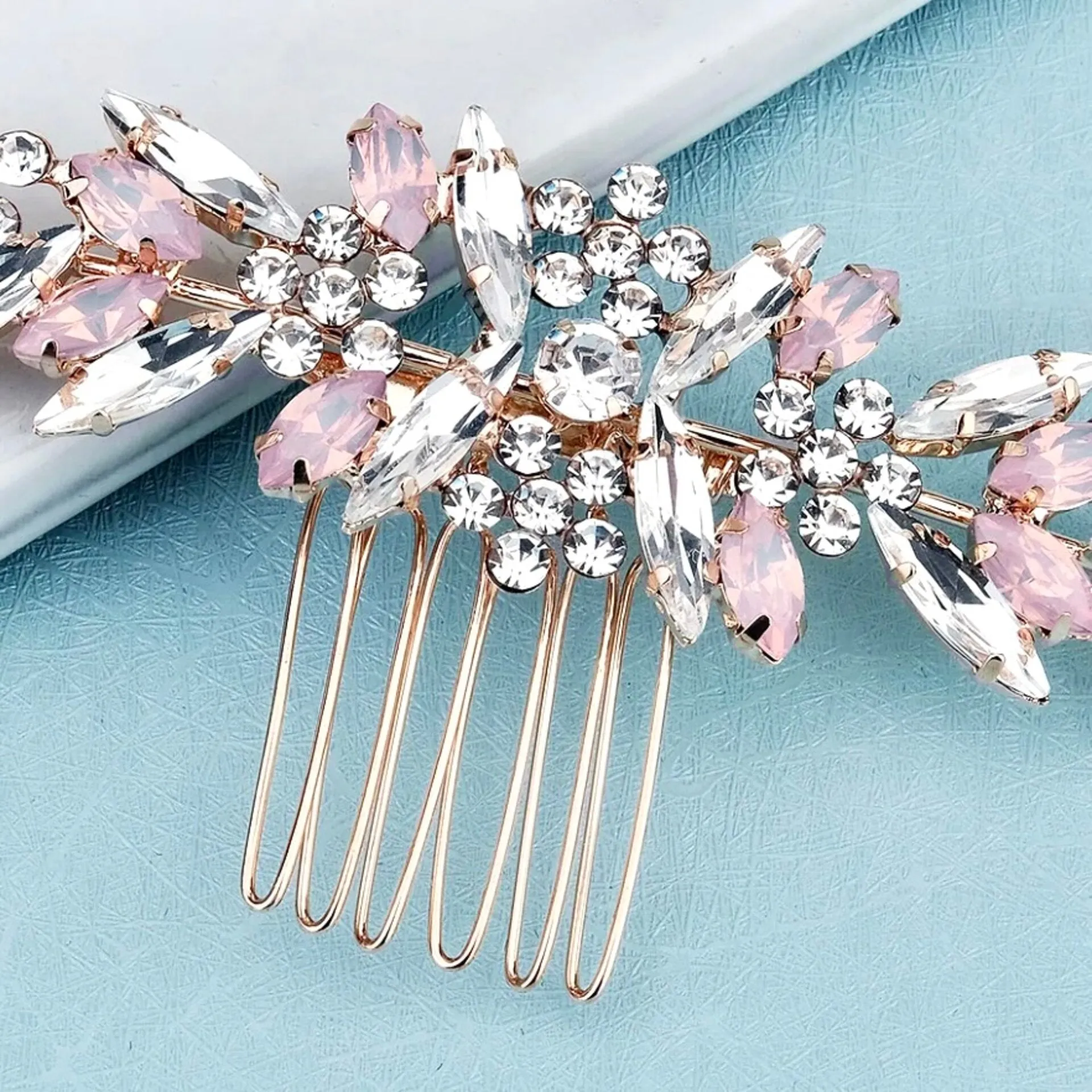 Morgana - Pink Opal Bridal Hair Comb in Rose Gold