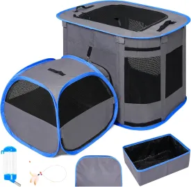 Multiple-Purpose Cat Playpen, Foldable Cat Cage,Great for Indoor and Outdoor Use, Cat Tent with a Private Bathroom, Water Bottle and Cat-Teasing Stick, Litter Box and Comfy Waterproof Mat