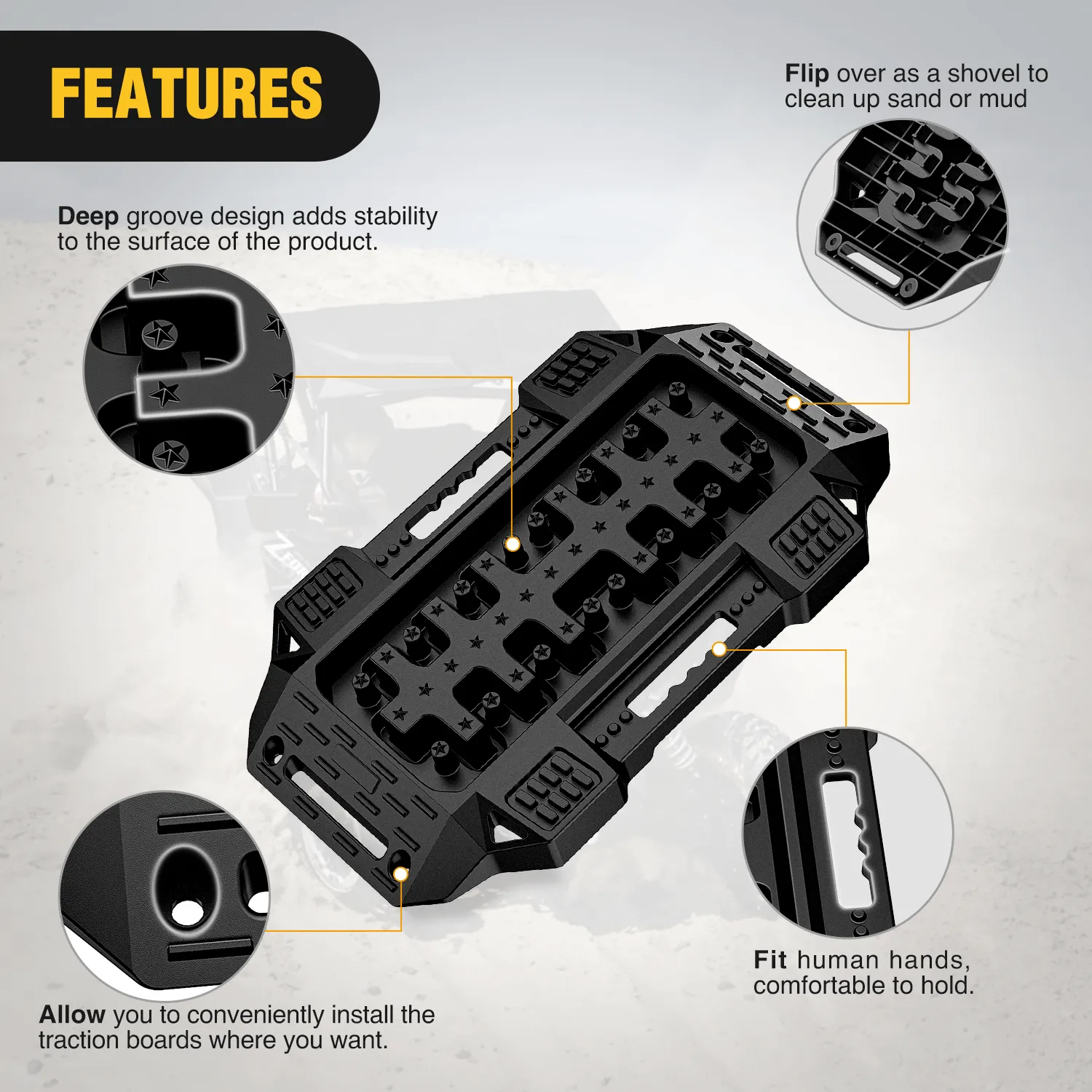Off-Road Mini Short Recovery Traction Boards For 4WD 4X4 (2PCS Black)