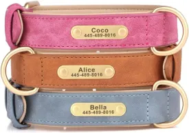 Personalized Dog Collars with Name Plate, Soft Padded Custom PU Leather Dog Collar, Durable Brown Dog Collar with ID Tag Available, Adjustable Boy Dog Collars for Large Dogs, XL