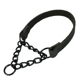 PetAffairs Real Leather Martingale Dog Collar with Stainless Steel Chain