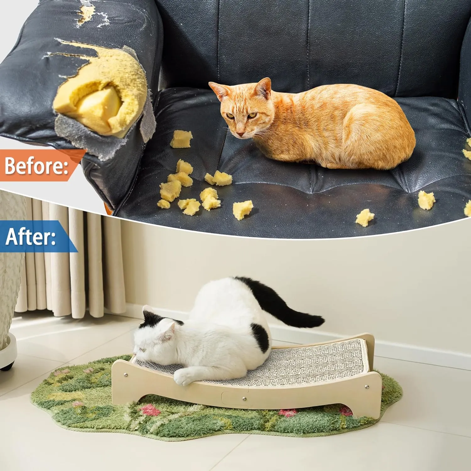PETKARAY Sisal Cat Scratching Board, Curved Sisal Cat Scratcher, Large Indoor Kitty Scratch Pad, Heavy Duty Arc Lounge Bed for Kitten