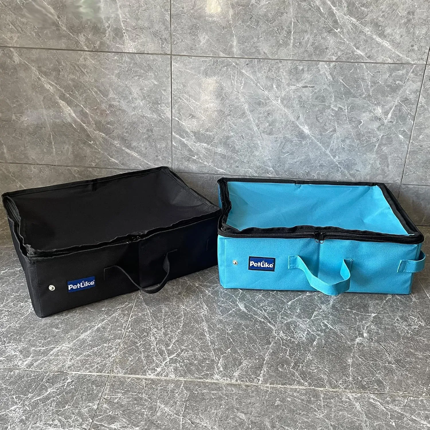 PetLike Travel Cat Litter Box, Leak-Proof Portable Litter Box, Collapsible Toilet Tray Carrier for Small Medium Cats (Medium, Aqua Set)