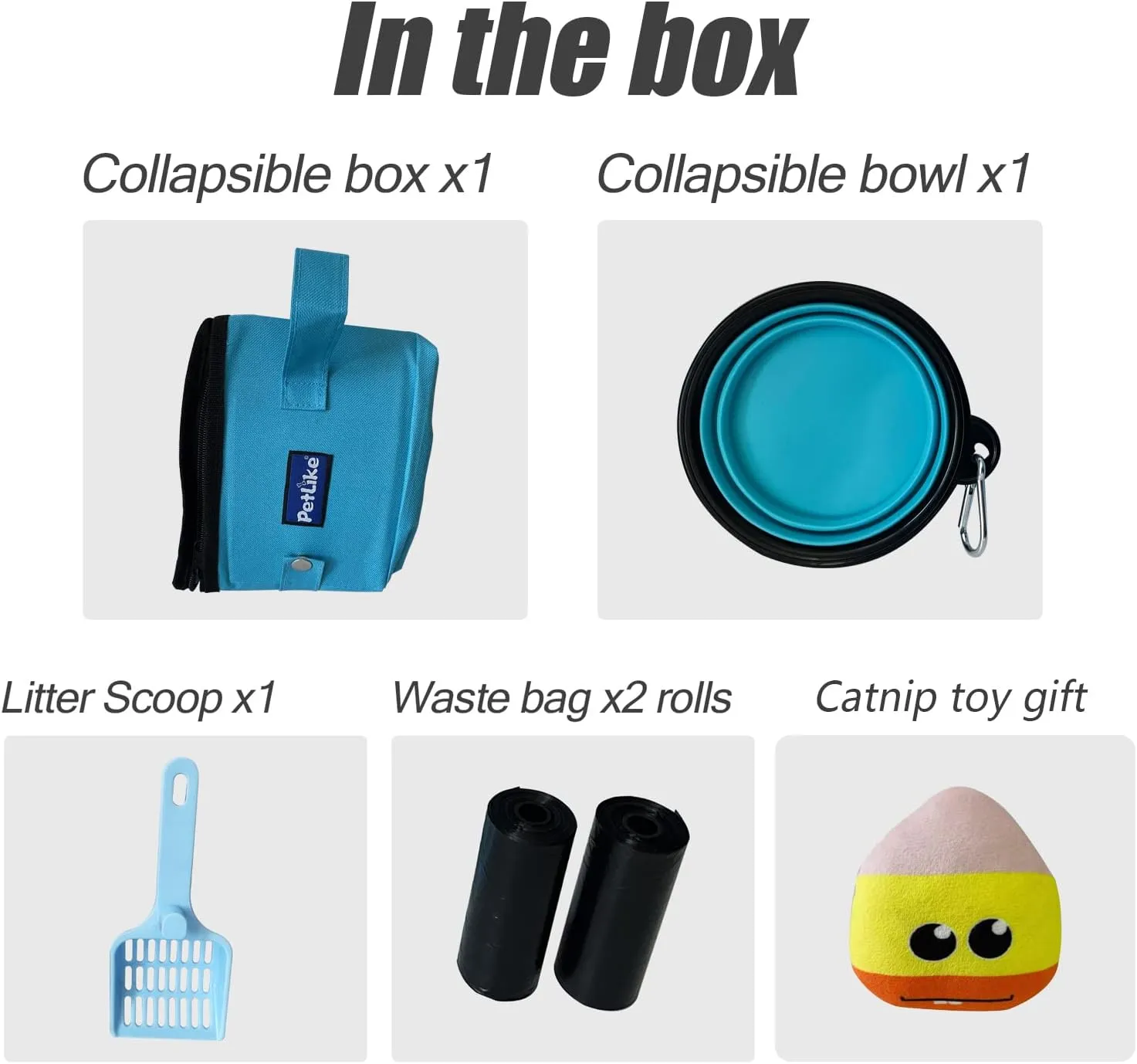 PetLike Travel Cat Litter Box, Leak-Proof Portable Litter Box, Collapsible Toilet Tray Carrier for Small Medium Cats (Medium, Aqua Set)
