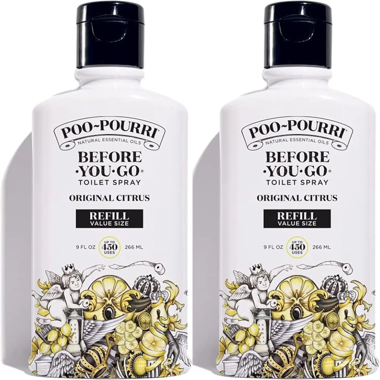 Poo Pourri Original Citrus Toilet Spray Refill Bottle, 9 Fl Oz, 2 Pack, Lemon, Bergamot and Lemongrass Scent