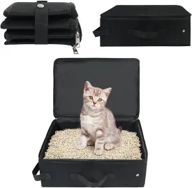Portable Cat Travel Litter Box with Zipped LidStandard Portable Collapsible Litter Carrier for Cat Foldable Travel Litter Box, Easy to Carry, Waterproof, No Leakage, No Smell