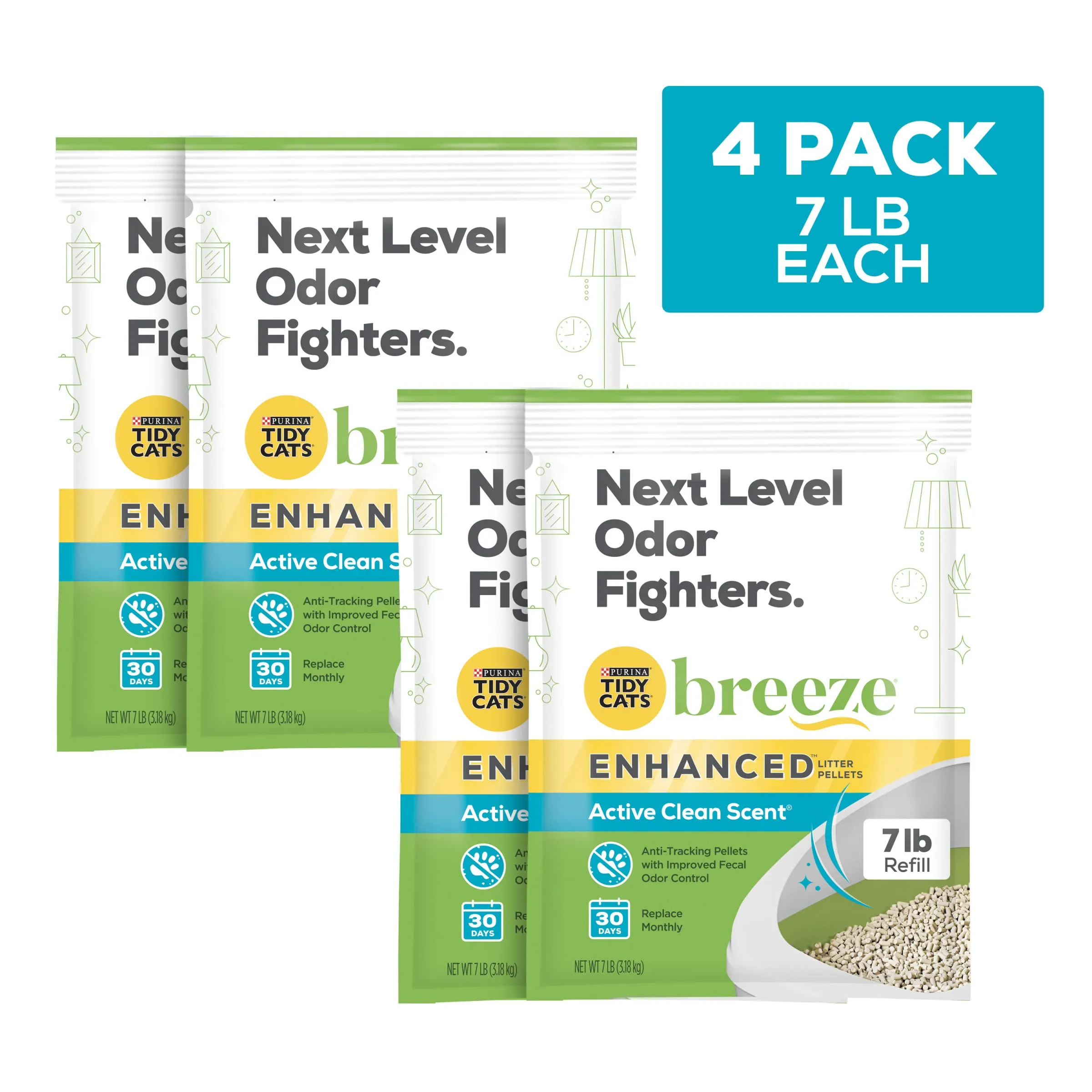 Purina Tidy Cats Breeze Active Clean Scented Non-Clumping Pellets Cat Litter - 7 Lbs - Case of 4