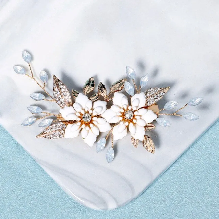 "Lillian" - Opal Gold Bridal Hair Clip