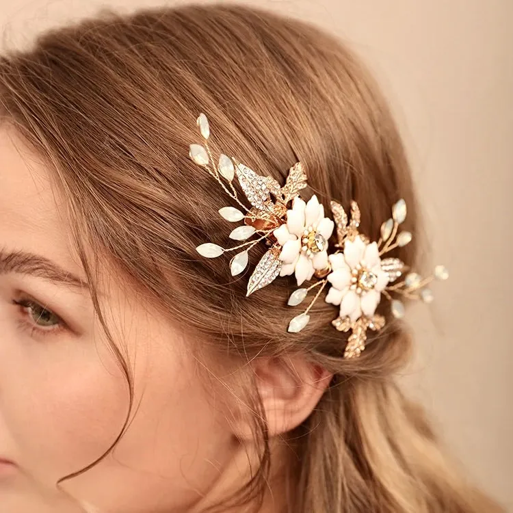 "Lillian" - Opal Gold Bridal Hair Clip