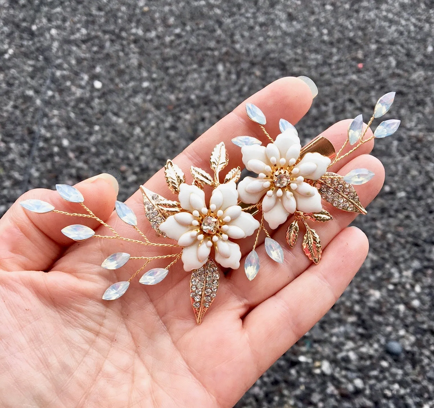 "Lillian" - Opal Gold Bridal Hair Clip