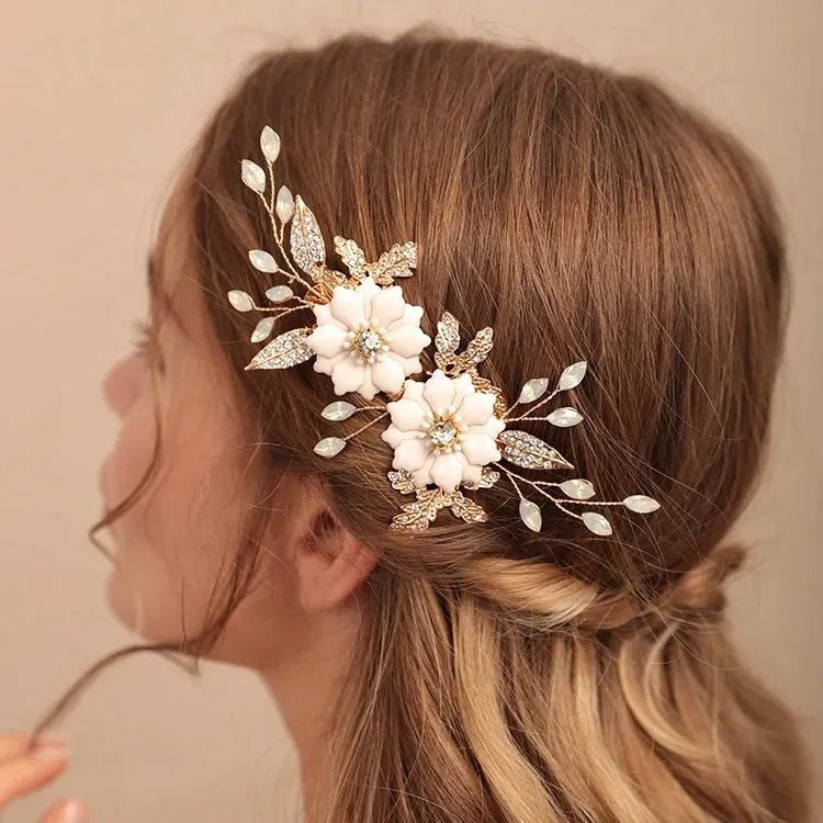 "Lillian" - Opal Gold Bridal Hair Clip