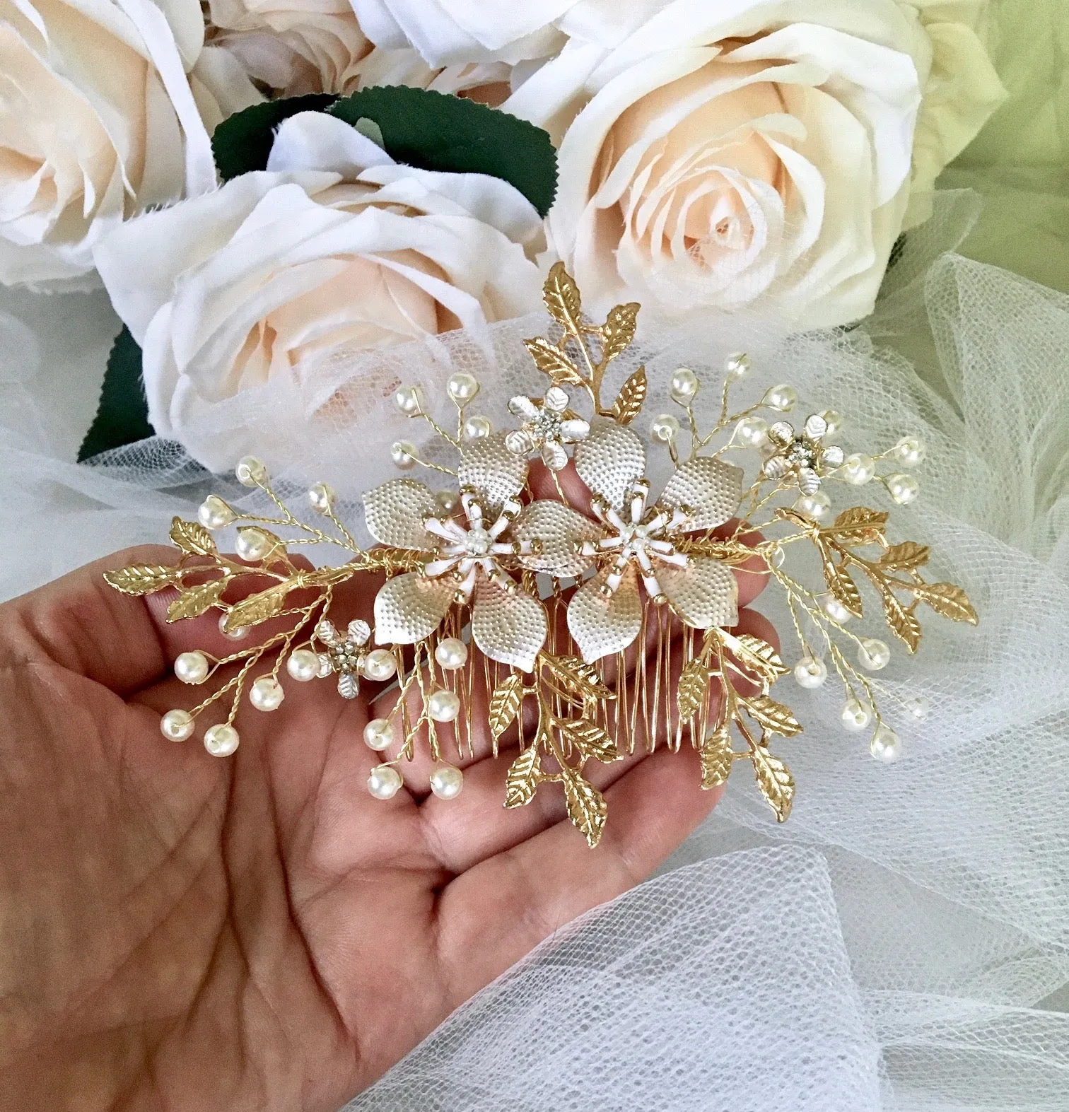 "Loreanna" - Gold Pearl Bridal Hair Comb