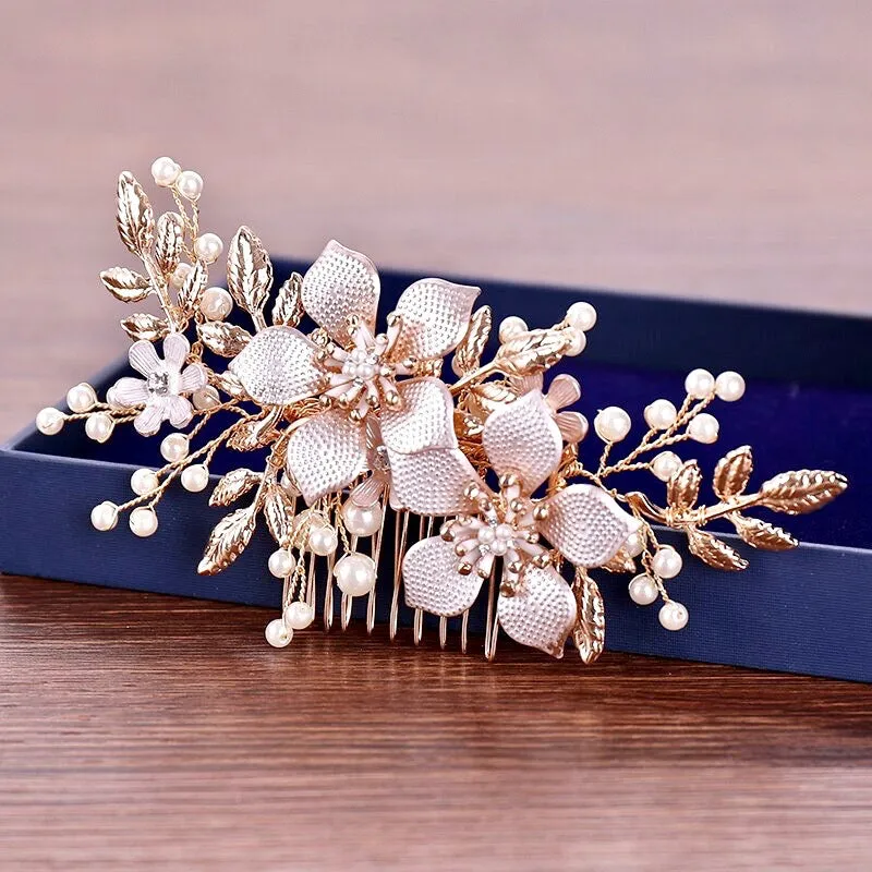 "Loreanna" - Gold Pearl Bridal Hair Comb