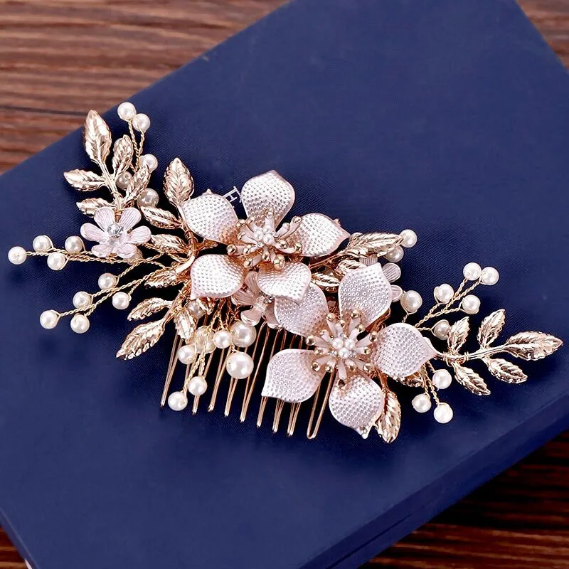"Loreanna" - Gold Pearl Bridal Hair Comb