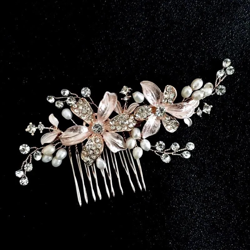 "Thea" - Pearl Bridal Hair Comb - Available in Silver and Rose Gold