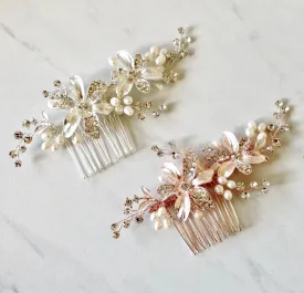 "Thea" - Pearl Bridal Hair Comb - Available in Silver and Rose Gold