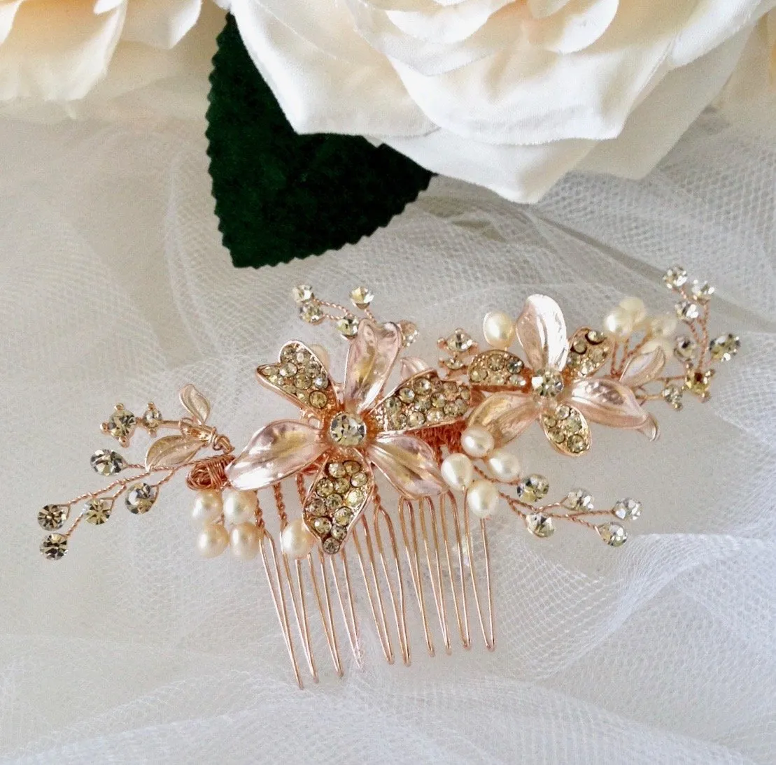 "Thea" - Pearl Bridal Hair Comb - Available in Silver and Rose Gold