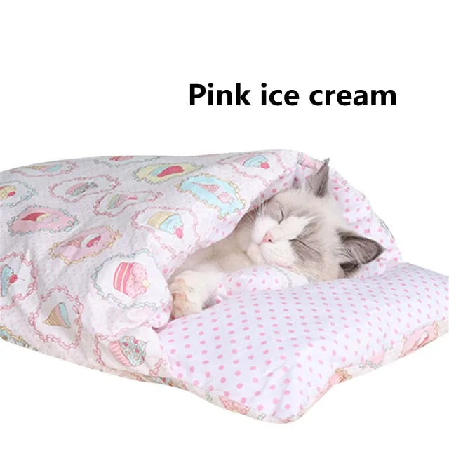 Removable Dog Cat Bed Cat Sleeping Bag Sofas Mat Winter Warm Cat House Small Pet Bed Puppy Kennel Nest Cushion Pet Products