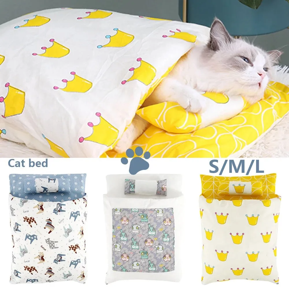 Removable Dog Cat Bed Cat Sleeping Bag Sofas Mat Winter Warm Cat House Small Pet Bed Puppy Kennel Nest Cushion Pet Products