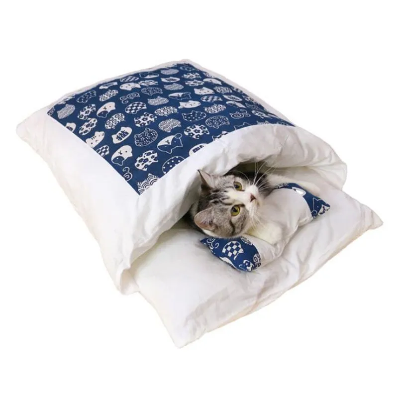 Removable Dog Cat Bed Cat Sleeping Bag Sofas Mat Winter Warm Cat House Small Pet Bed Puppy Kennel Nest Cushion Pet Products