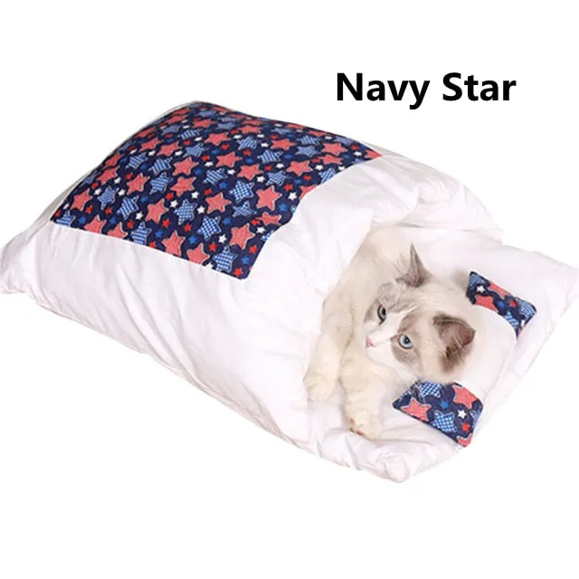 Removable Dog Cat Bed Cat Sleeping Bag Sofas Mat Winter Warm Cat House Small Pet Bed Puppy Kennel Nest Cushion Pet Products