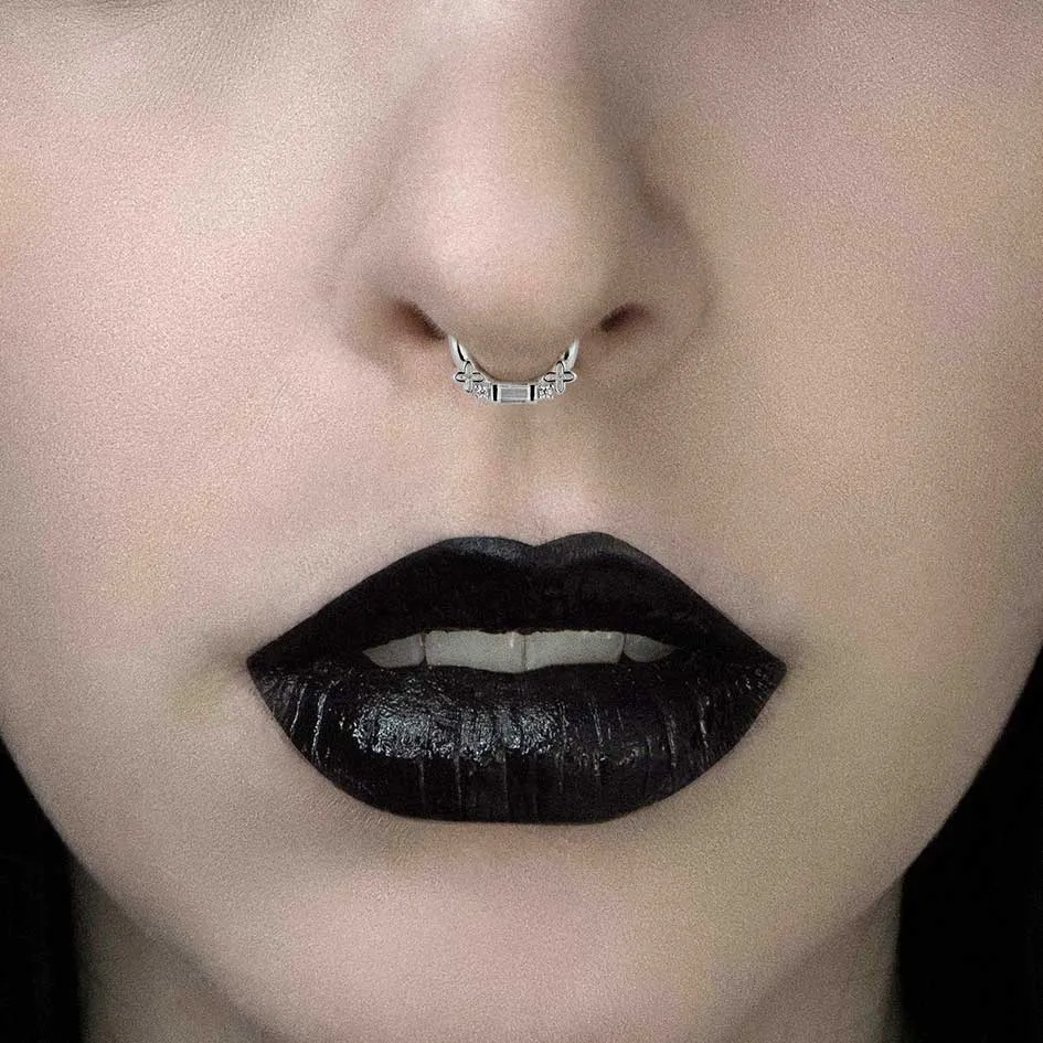 RENE. Gothic Cubic Zirconia Septum Clicker Ring - Silver