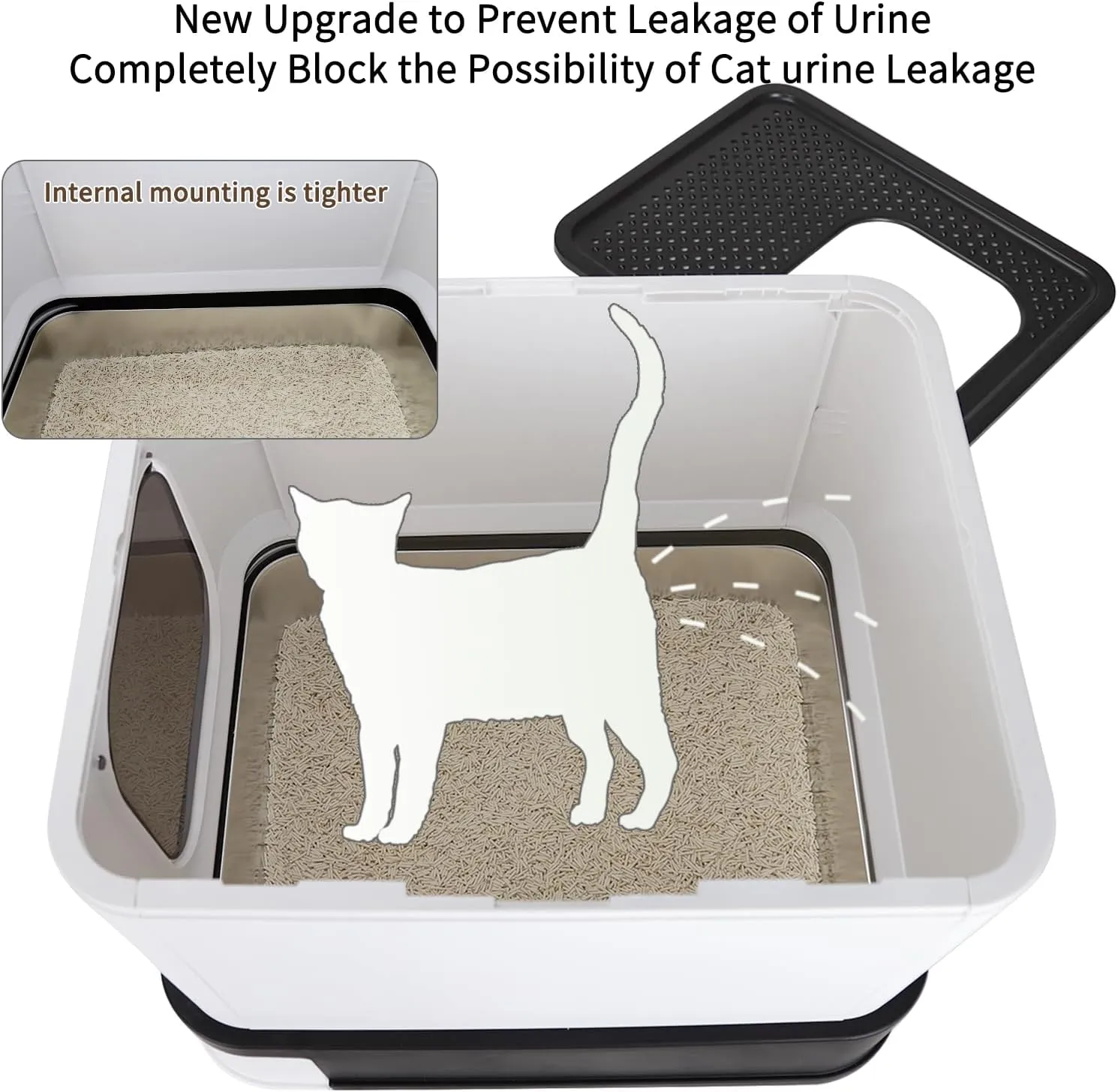 RIZZARI Enclosed Cat Litter Box with Lid, Large Foldable Litter Box with Litter Scoop, Top Entry Cat Toilet for Kittens and Big Cats (Dark Gray,Stainless Steel, Large)