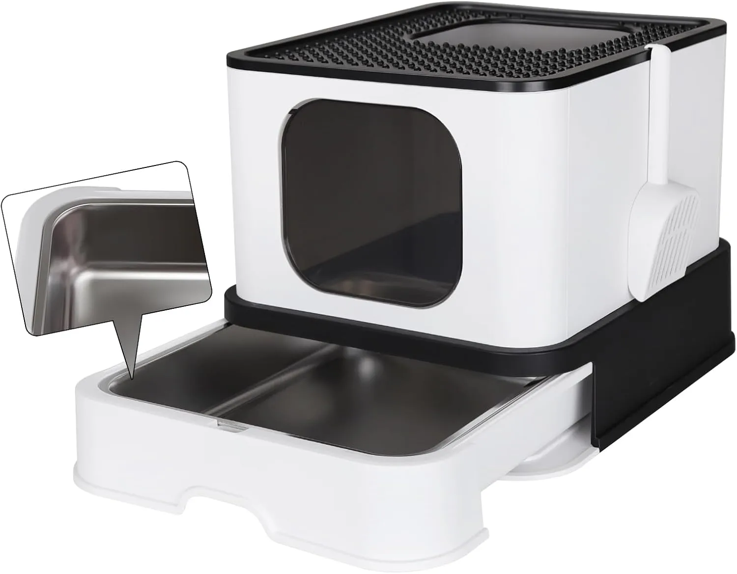 RIZZARI Enclosed Cat Litter Box with Lid, Large Foldable Litter Box with Litter Scoop, Top Entry Cat Toilet for Kittens and Big Cats (Dark Gray,Stainless Steel, Large)
