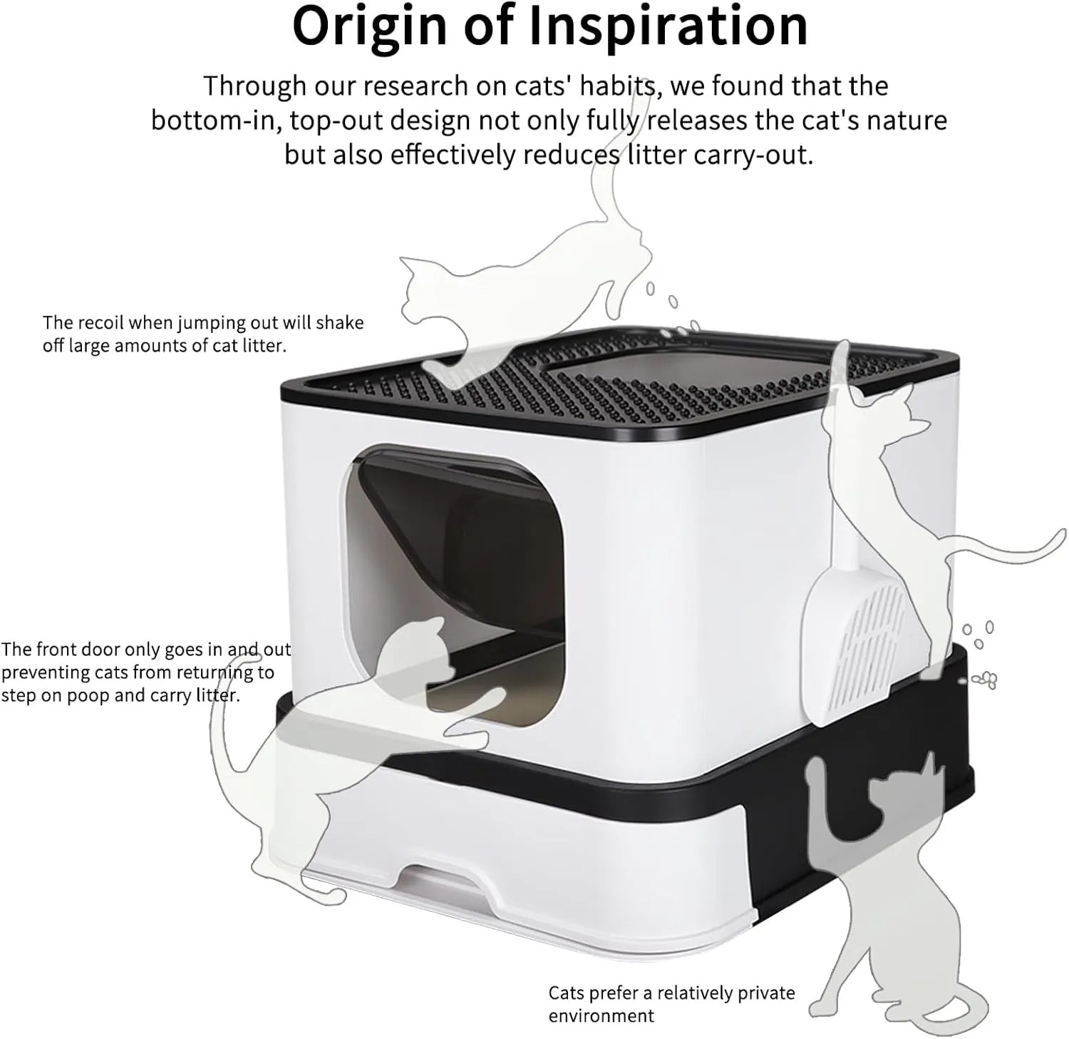 RIZZARI Enclosed Cat Litter Box with Lid, Large Foldable Litter Box with Litter Scoop, Top Entry Cat Toilet for Kittens and Big Cats (Dark Gray,Stainless Steel, Large)