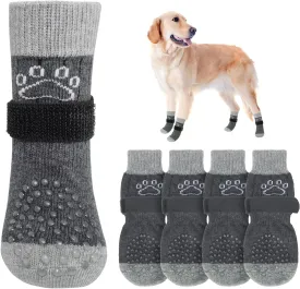 SCENEREAL Dog Socks to Prevent Licking Paws for Hot/Cold Pavement Anti Slip, Dog Shoes for Hardwood Floors, Dog Boots & Paw Protectors with Grippers for Small Medium Large Senior Dogs, Grey L