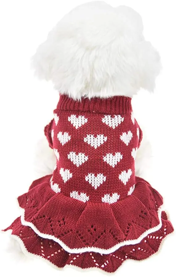 Small Dog Sweaters Girl Red Winter Warm Dog Christmas Dress Costume Clothes Dachshund Chihuahua Corgi (Red, M)