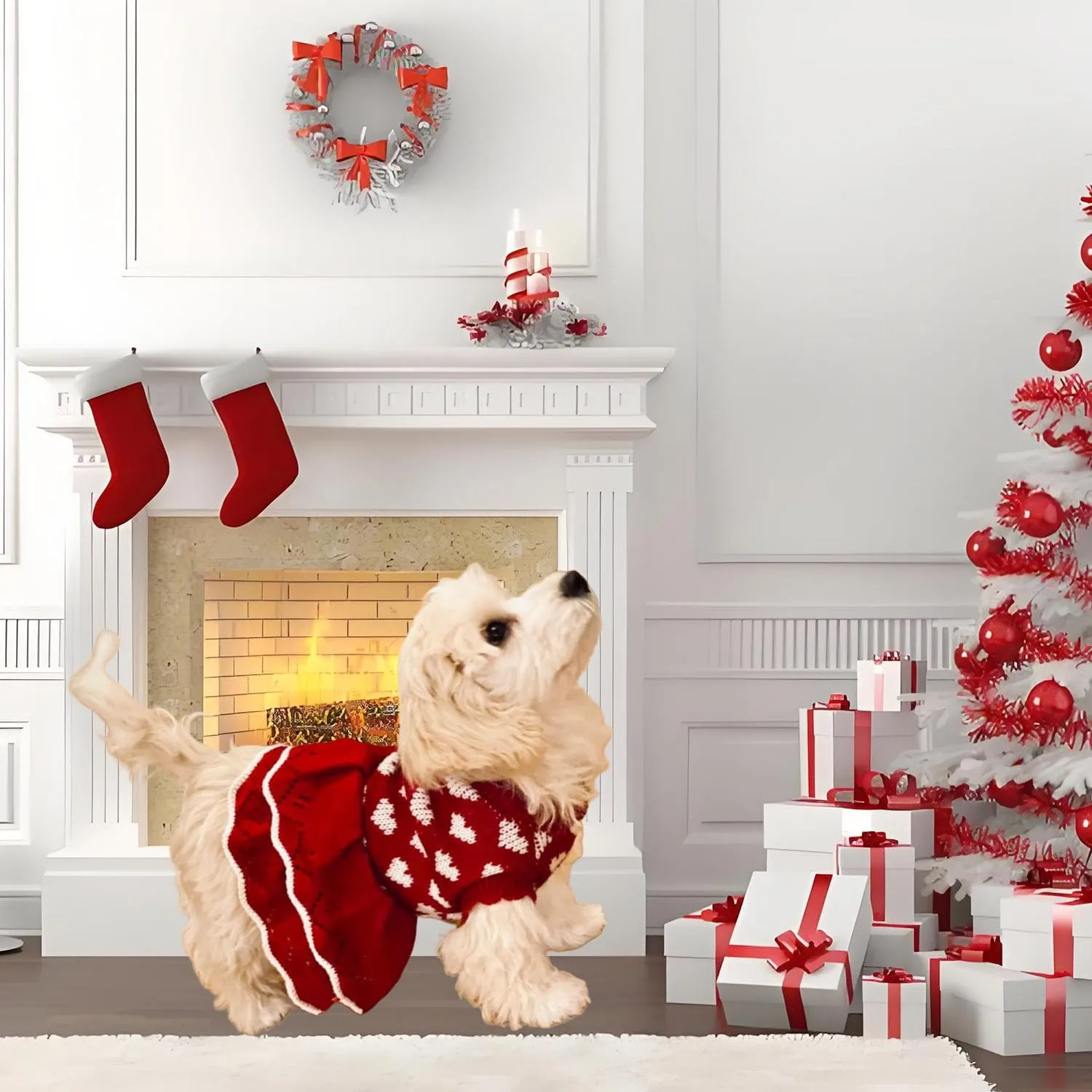 Small Dog Sweaters Girl Red Winter Warm Dog Christmas Dress Costume Clothes Dachshund Chihuahua Corgi (Red, M)