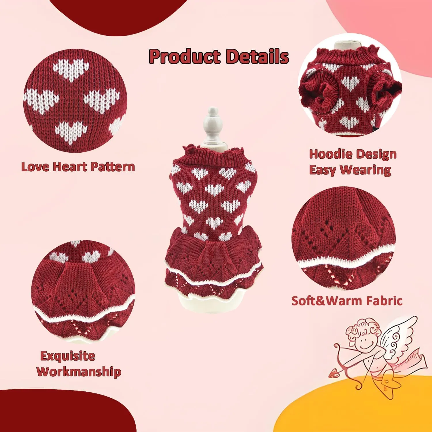Small Dog Sweaters Girl Red Winter Warm Dog Christmas Dress Costume Clothes Dachshund Chihuahua Corgi (Red, M)