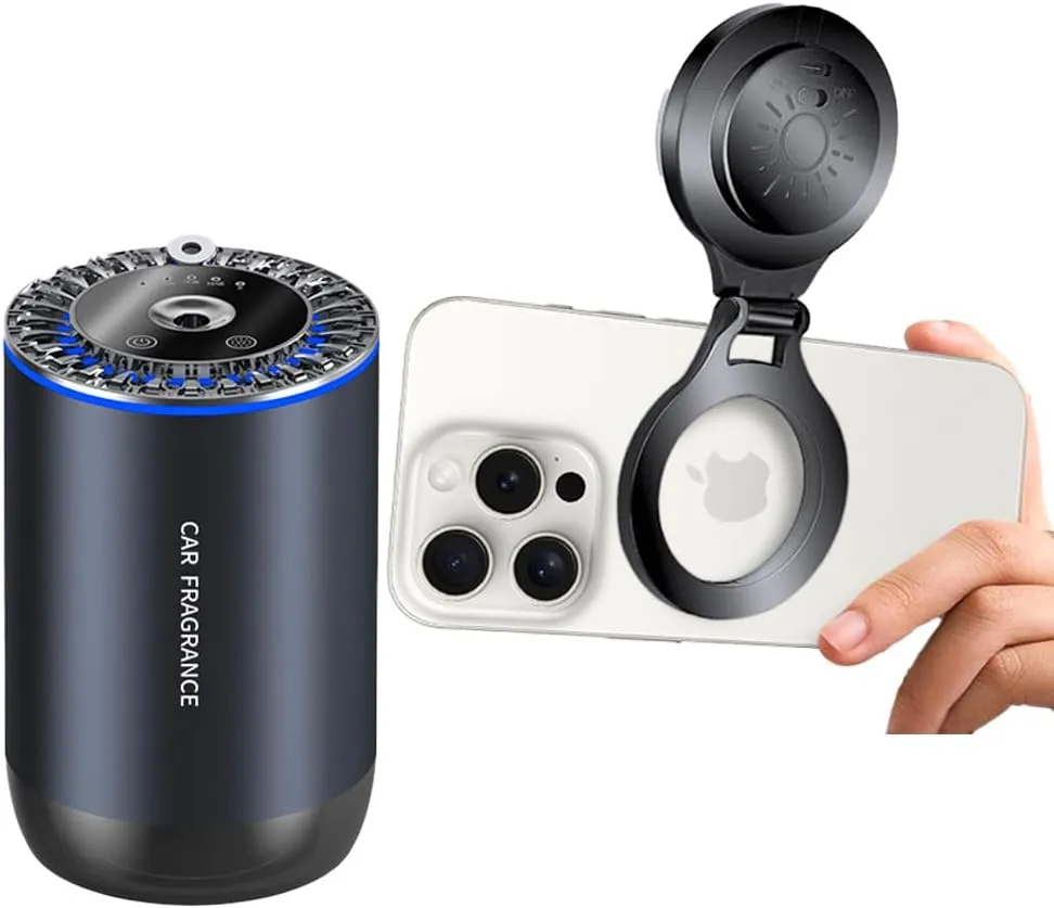 Smart Car Air Freshener Automatic Essential Oil Diffuser with Starlight V.S. Magnetic Selfie Ring Light for iPhone Phone